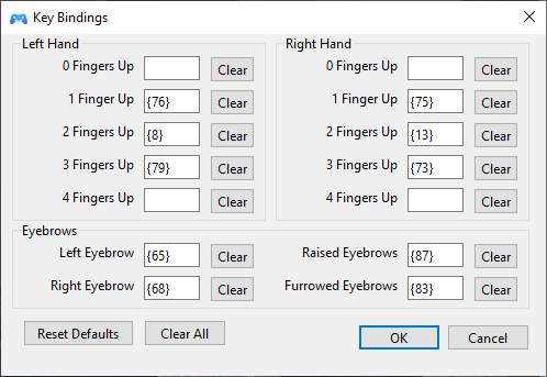Key bindings configuration window