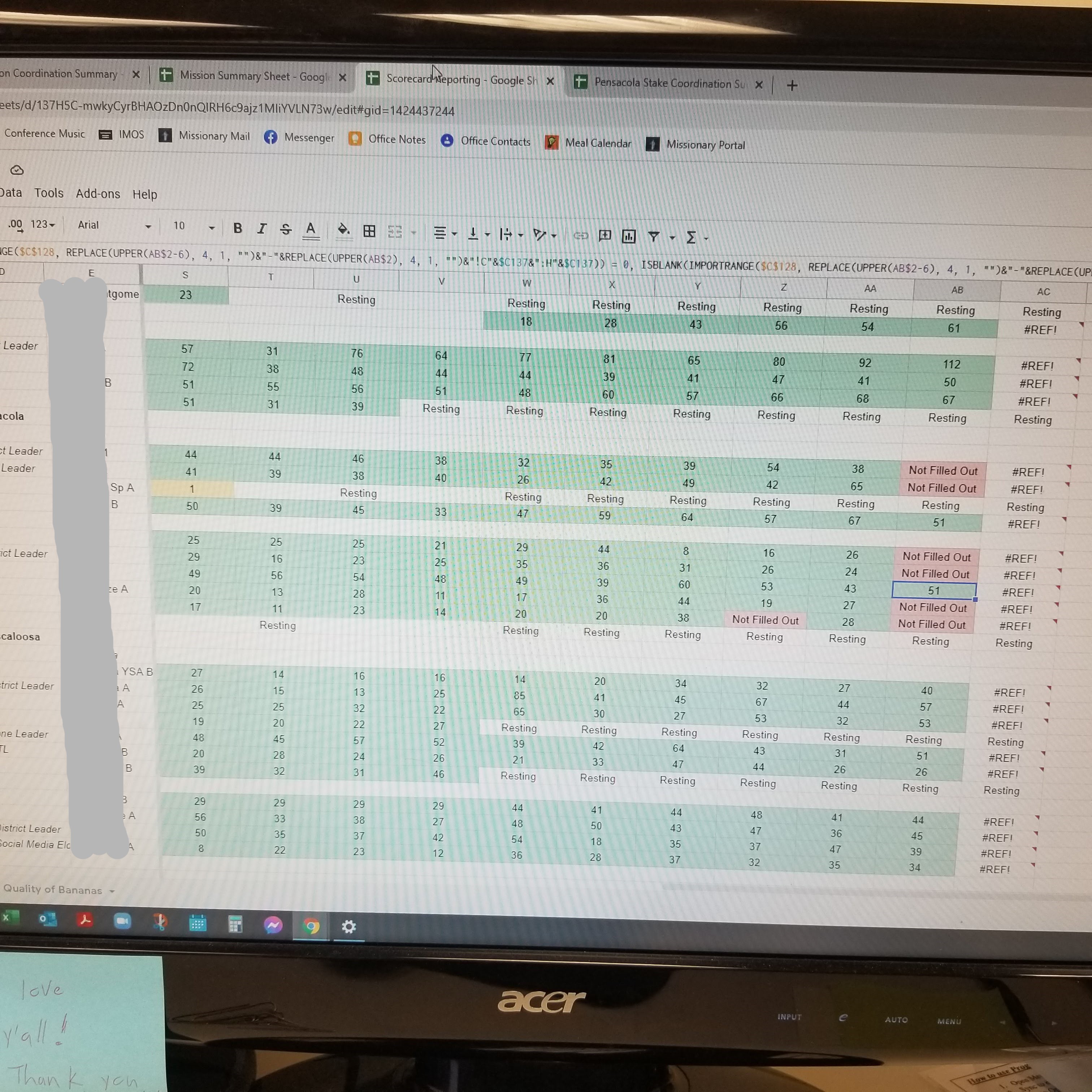 A spreadsheet from the reporting system I created