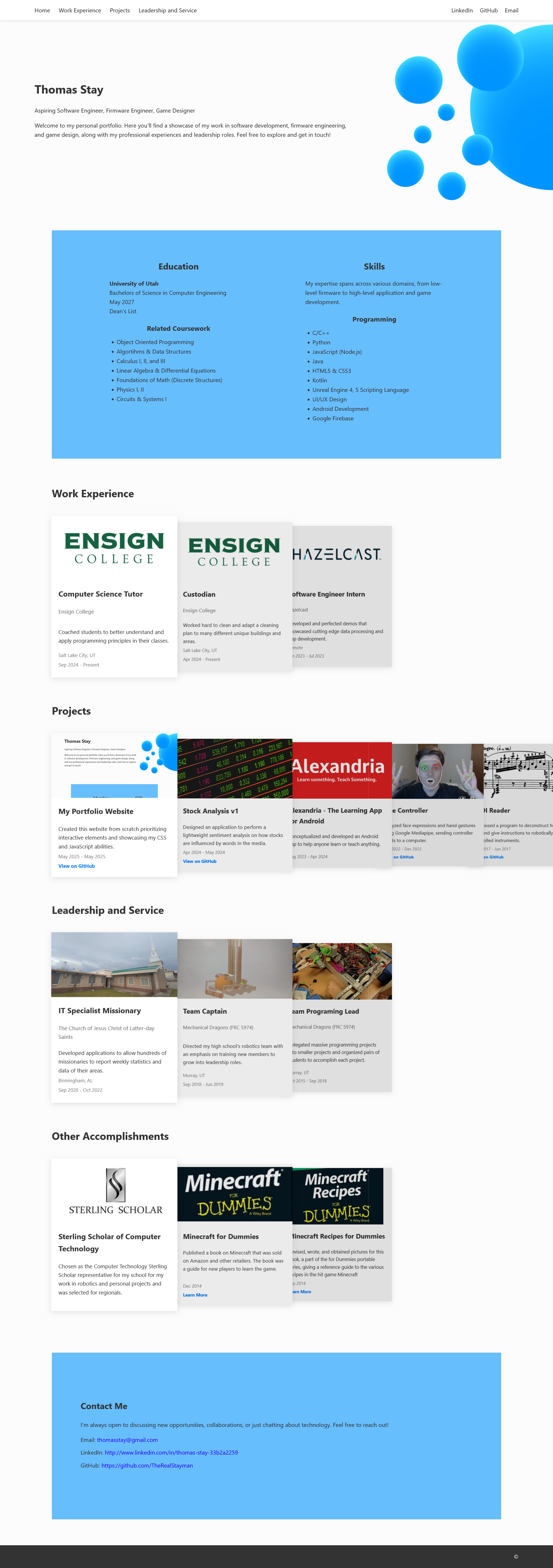 Desktop view of the homepage of this website