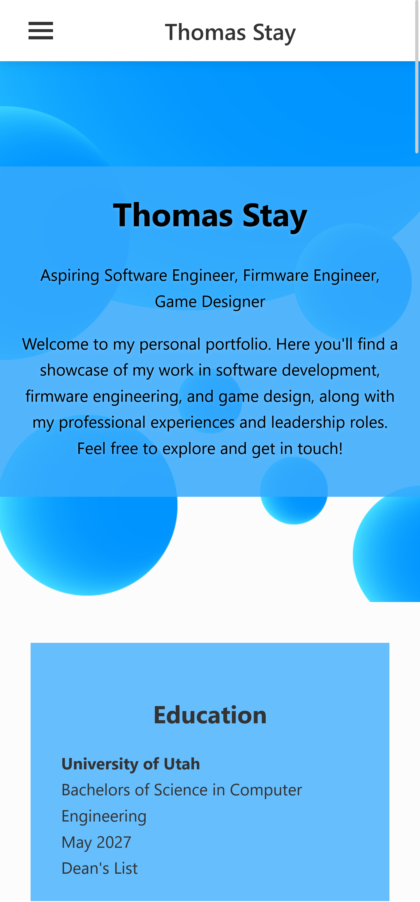 Mobile view of the banner of the homepage of this website