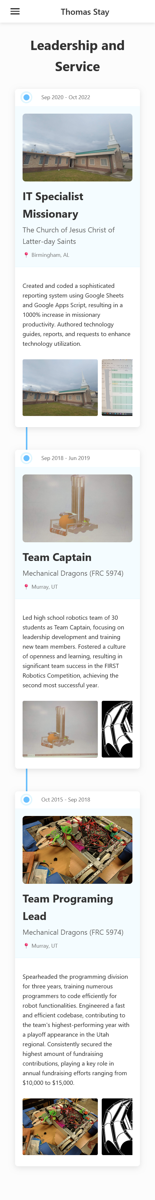 Mobile view of the leadership and service page of this website