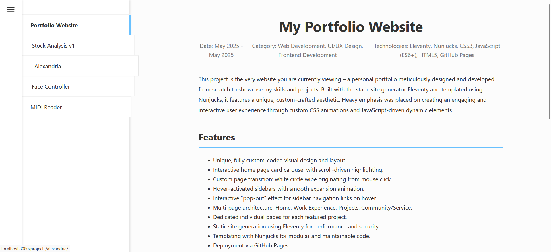Desktop view of the sidebar of this website