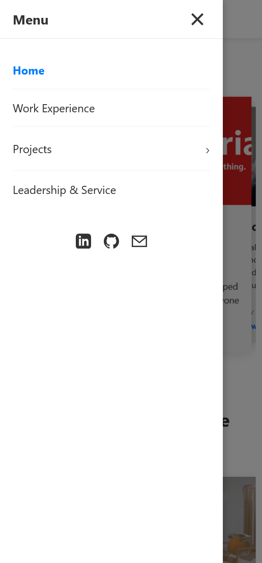 Mobile view of the sidebar of this website